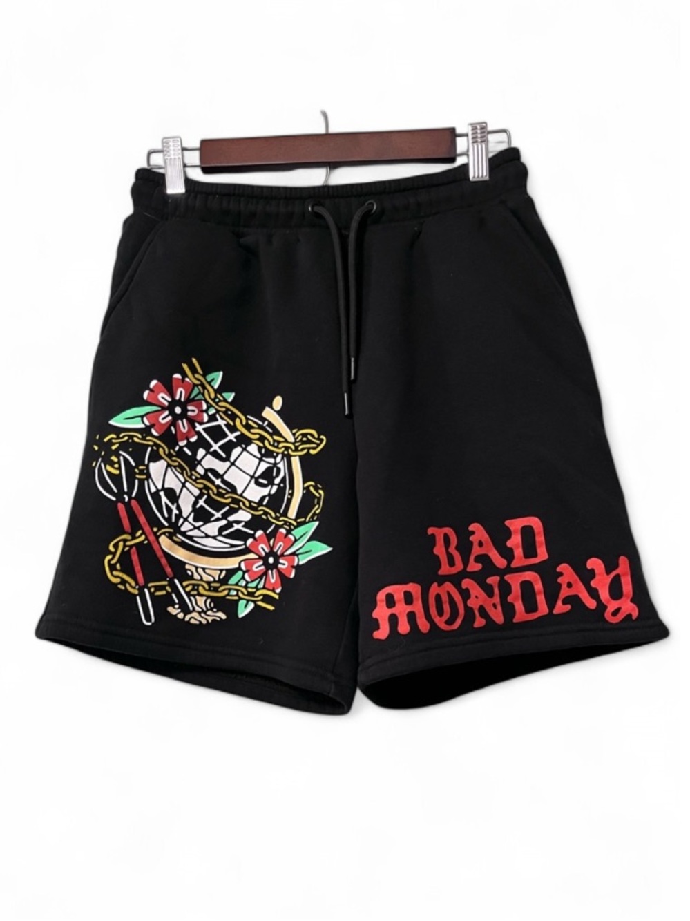 Bad Monday Sweat Shorts with Tattoo Style Graphics